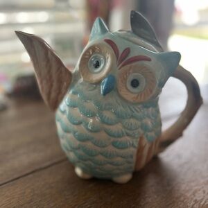 Ceramic Owl Teapot - Blue and Brown & (2) little owl 🦉 gifts 🎁